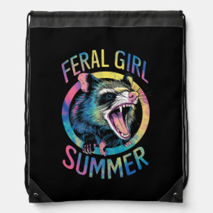 Feral Girl Summer Opossum Tie Dye Raccoon Drawstring Bag