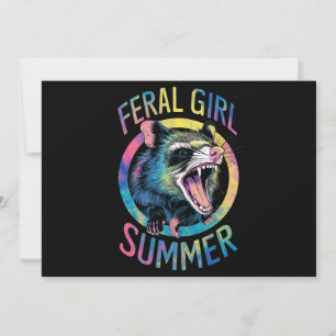 Feral Girl Summer Opossum Tie Dye Raccoon Invitation