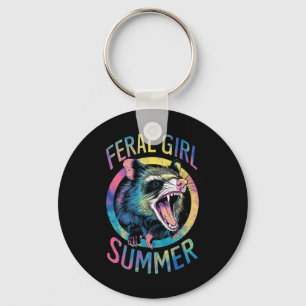 Feral Girl Summer Opossum Tie Dye Raccoon Keychain