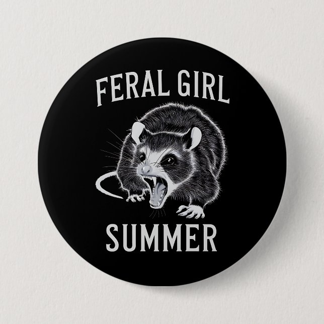 Feral Girl Summer Opossum Vintage Button (Front)