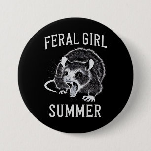 Feral Girl Summer Opossum Vintage Button