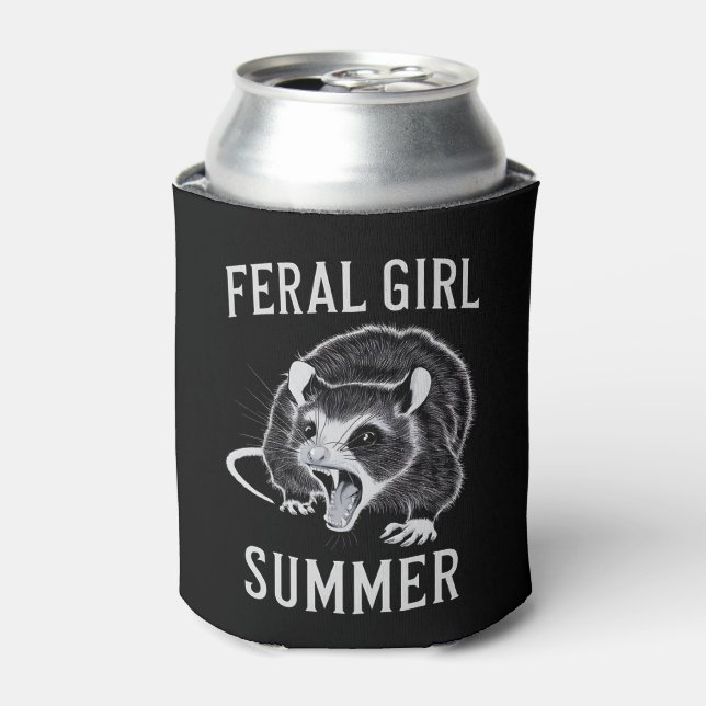 Feral Girl Summer Opossum Vintage Can Cooler (Can Front)