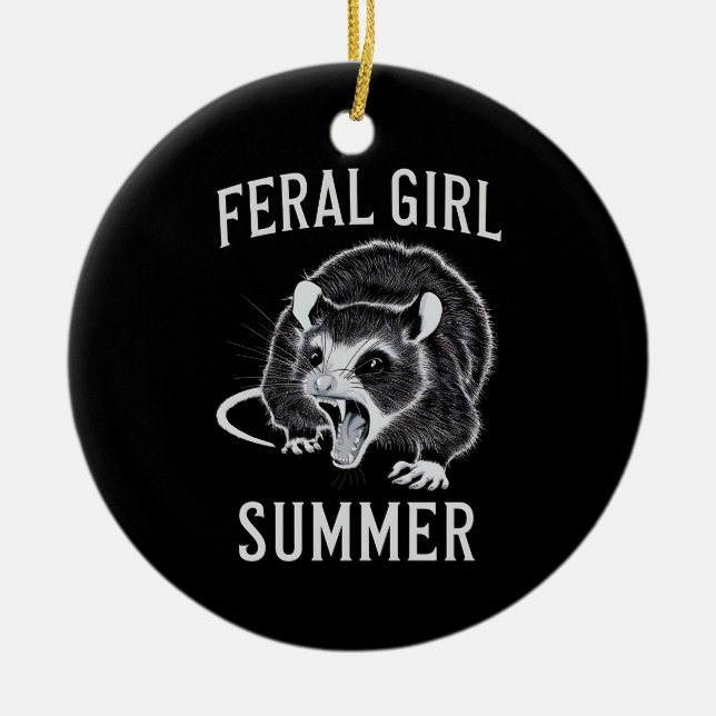 Feral Girl Summer Opossum Vintage Ceramic Ornament (Front)
