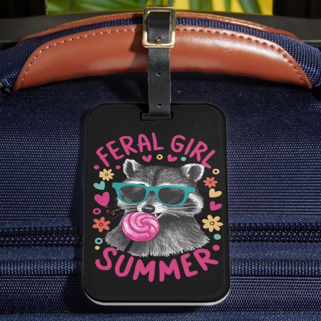 Feral Girl Summer Opossum Vintage Luggage Tag (Front Insitu 2)