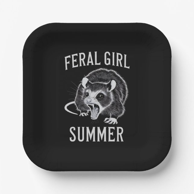 Feral Girl Summer Opossum Vintage Paper Plates (Front)