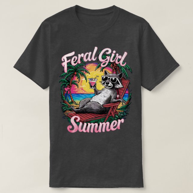 feral girl summer raccoon T-Shirt (Design Front)