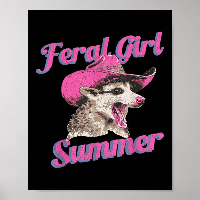Feral Girl Summer Retro Possum Funny Meme  Poster (Front)
