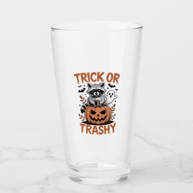 Feral Halloween Trick or Trashy Glass (Front)