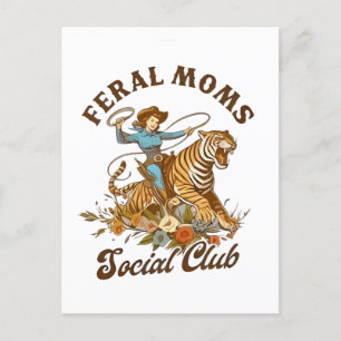Feral Mom Social Club Funny Retro Boho Cowgirl Holiday Postcard