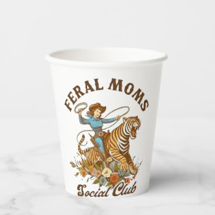 Feral Mom Social Club Funny Retro Boho Cowgirl  Paper Cups
