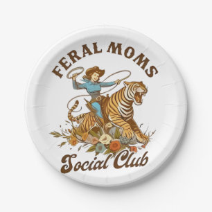 Feral Mom Social Club Funny Retro Boho Cowgirl Paper Plates