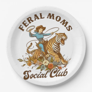 Feral Mom Social Club Funny Retro Boho Cowgirl Paper Plates