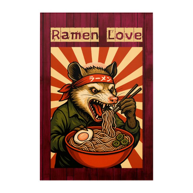 Feral Possum Eating Ramen Acrylic Print (Front)