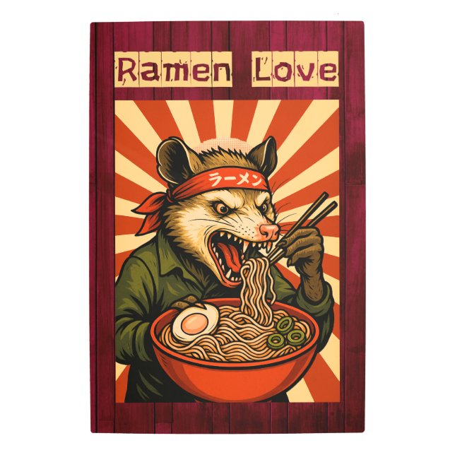 Feral Possum Eating Ramen Metal Print (Front)