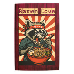 Feral Raccoon Eating Ramen Metal Print