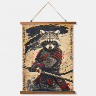 Feral Raccoon Samurai Warrior - Japanese Ink Style Hanging Tapestry