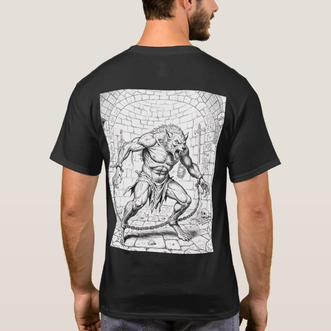 Feral Werewolf in Chains – Line Art T-Shirt (Back)