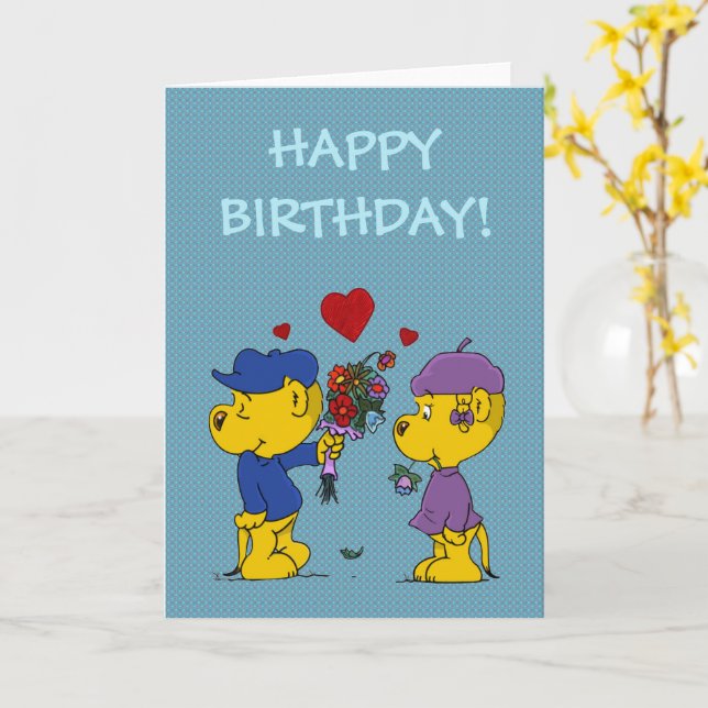 Ferald and Sahsha Ferret Birthday Card (Yellow Flower)