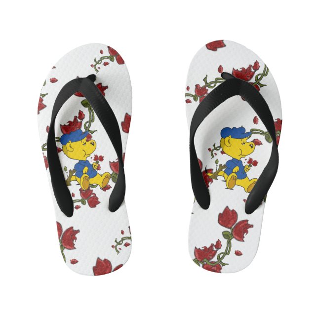 Ferald Eating Roses Kid's Flip Flops (Footbed)