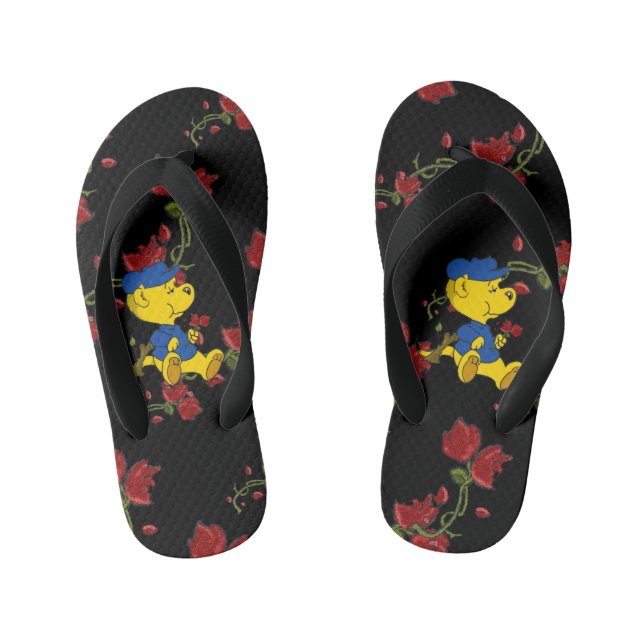 Ferald Eating Roses Kid's Flip Flops (Footbed)