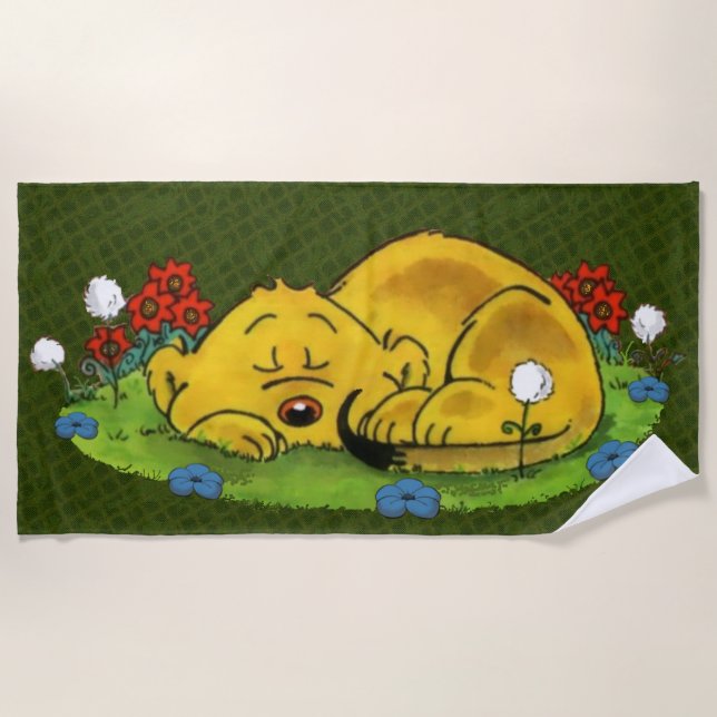 Ferald Sleeping By Sunflowers Beach Towel (Front)