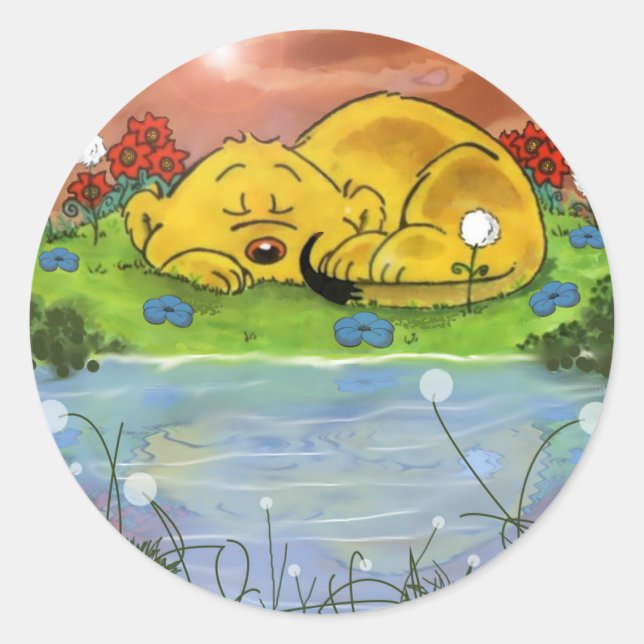 Ferald Sleeping By The Sunflowers Classic Round Sticker (Front)