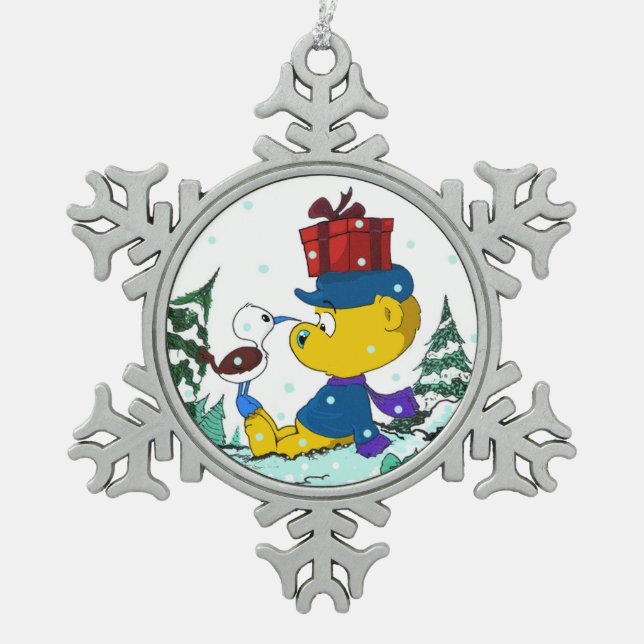 Ferald  snowflake pewter christmas ornament (Front)