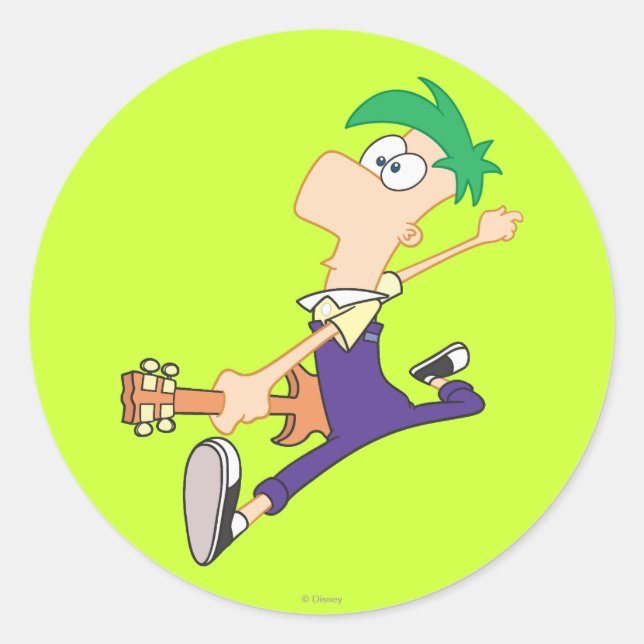 Ferb Rocking Out with Guitar Classic Round Sticker (Front)