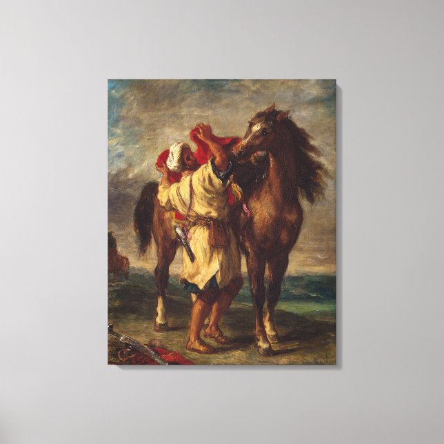 Ferdinand Delacroix Arab Saddling His Horse Canvas Print (Front)