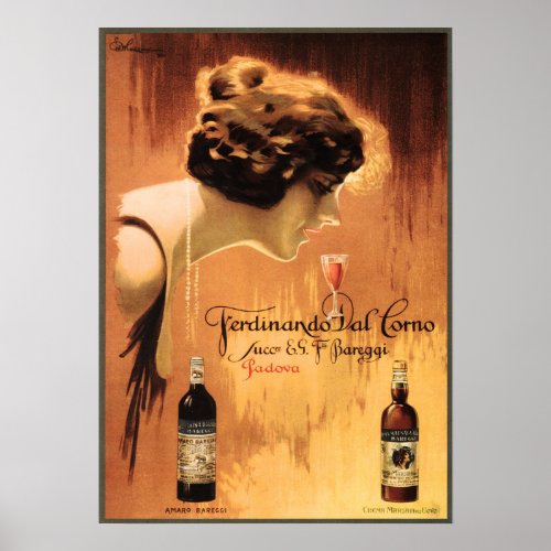 FERDINANDO DAL CORNO Padova Old Italian Wine Ad Poster