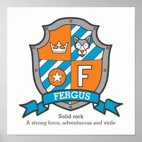 Fergus boys F name meaning dog orange crest poster