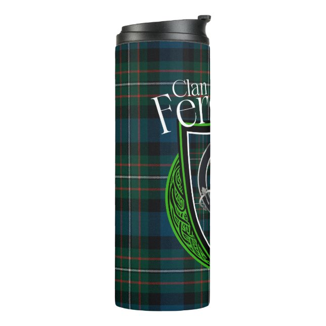 Ferguson Scottish Clan Tartan and Crest Thermal Tumbler (Rotated Left)