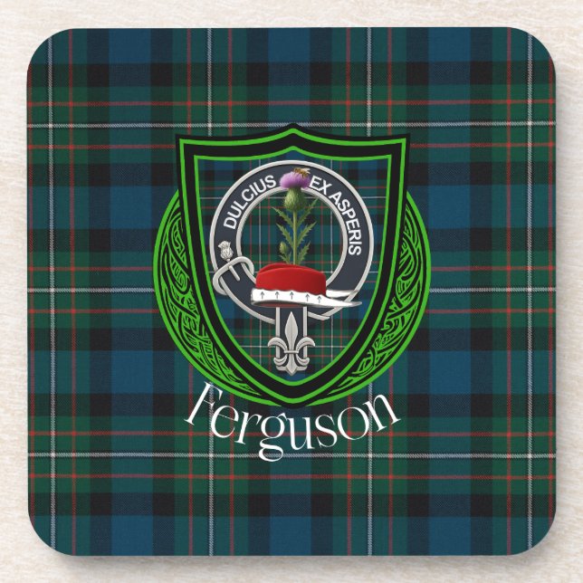 Ferguson Scottish Clan Tartan & Crest Beverage Coaster (Front)