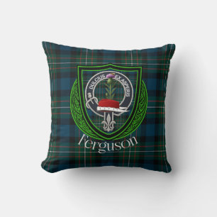 Ferguson Scottish Clan Tartan & Crest Throw Pillow