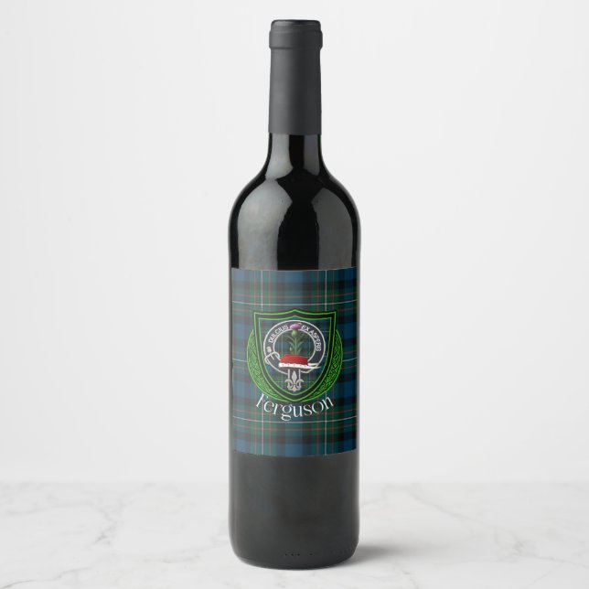 Ferguson Scottish Clan Tartan & Crest Wine Label (Front)