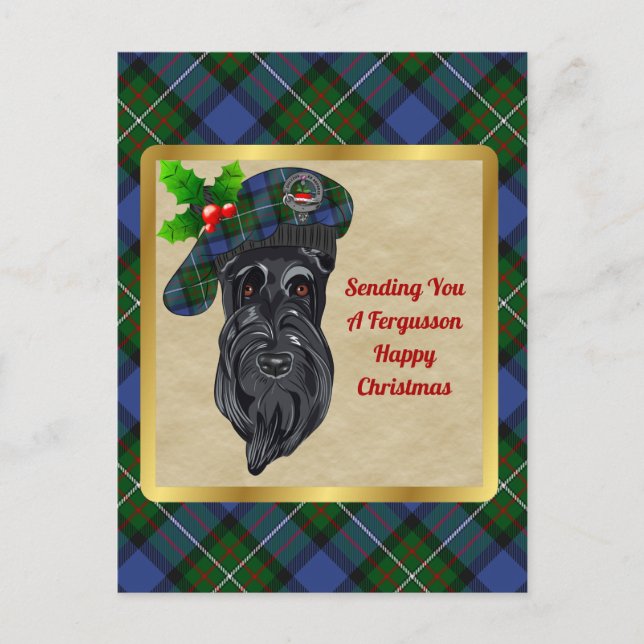 Fergusson Clan Badge & Tartan Christmas Postcard (Front)
