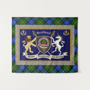 Fergusson Clan Badge & Tartan w/Motto Tapestry