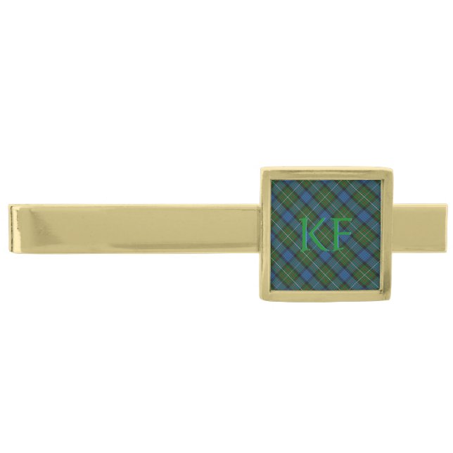 Fergusson Official Tartan with monogram / initials Gold Finish Tie Bar (Front)