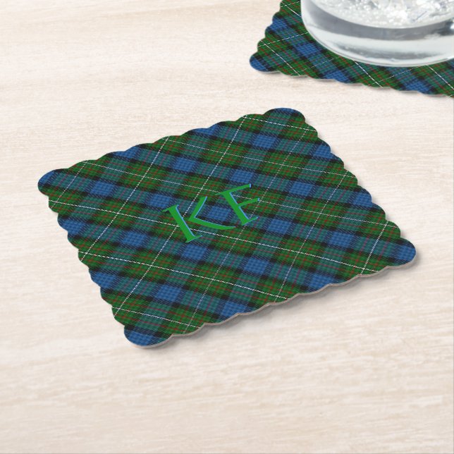 Fergusson Official Tartan with monogram / initials Paper Coaster (Angled)