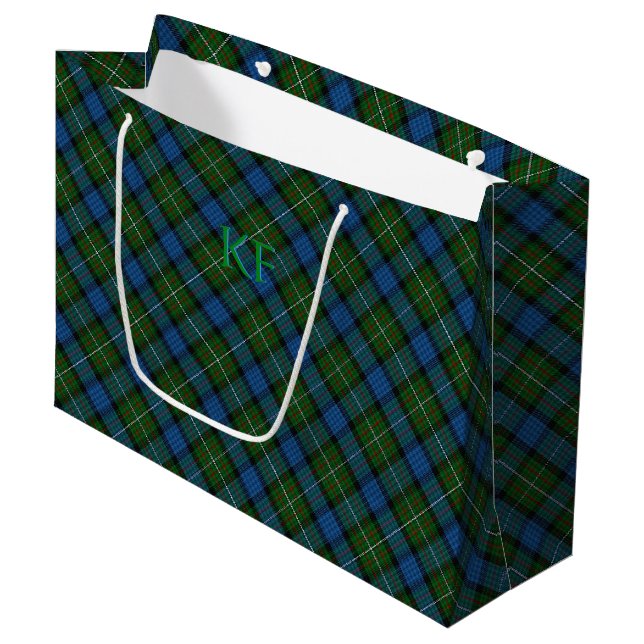 Fergusson Official Tartan with monogram / name Large Gift Bag (Front Angled)
