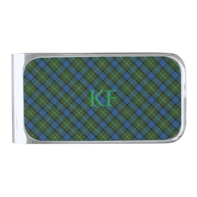 Fergusson Official Tartan with monogram / name Silver Finish Money Clip (Front)