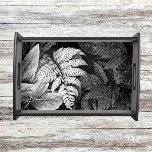 Fern and Foliage Black and White Serving Tray