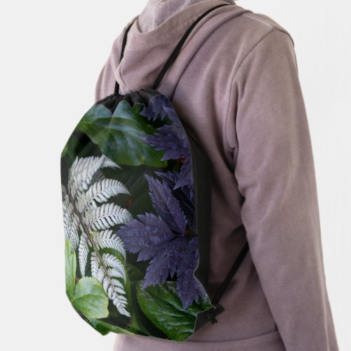 Fern and Foliage Floral Drawstring Bag