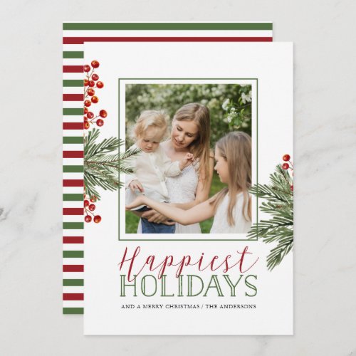 Fern and Holly Berries Photo Christmas Card