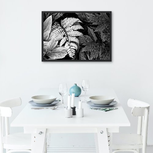 Fern and Leafy Foliage Black and White Poster
