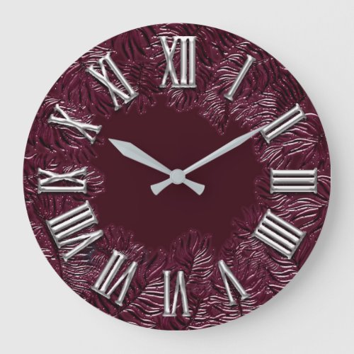 Fern Beetroot Gray Metal Grey Woodlan Roman Number Large Clock