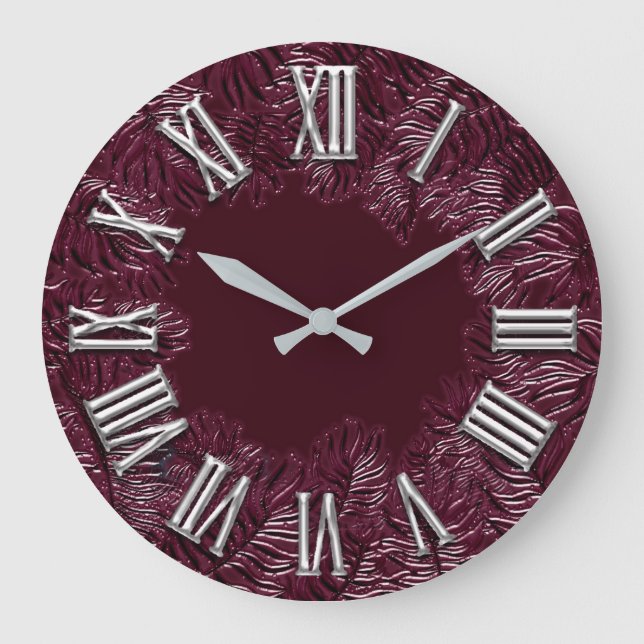 Fern Beetroot Gray Metal Grey Woodlan Roman Number Large Clock (Front)