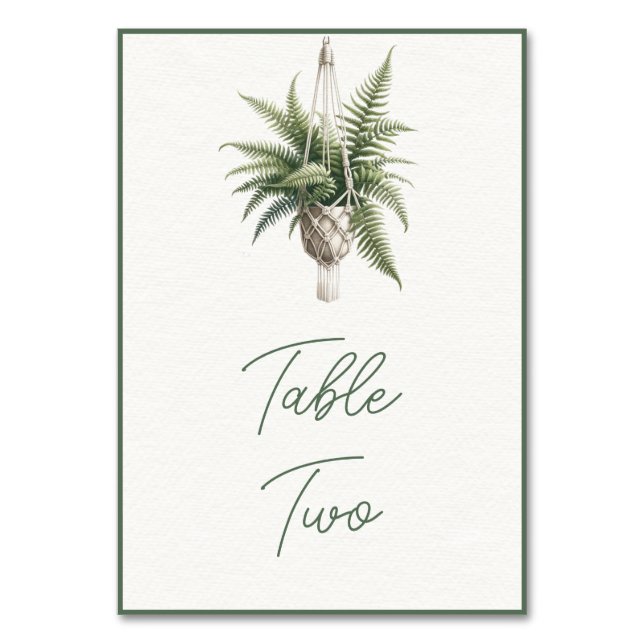 Fern: Boho Chic Botanical Greenery Plant Minimal Table Number (Front)