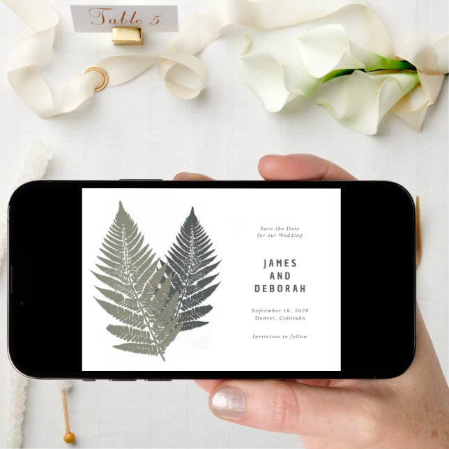 Fern Botanical Modern Minimal Woodland Wedding Save The Date (Front Digital)