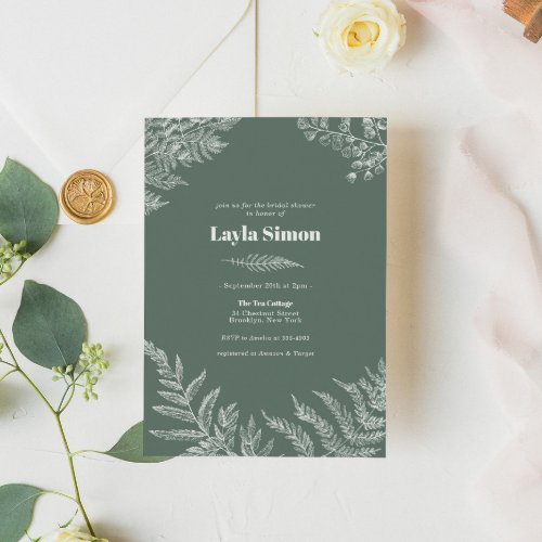 Fern Botanical Sage Bridal Shower Invitation